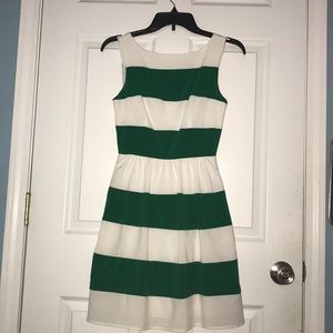 Green and white striped dress
